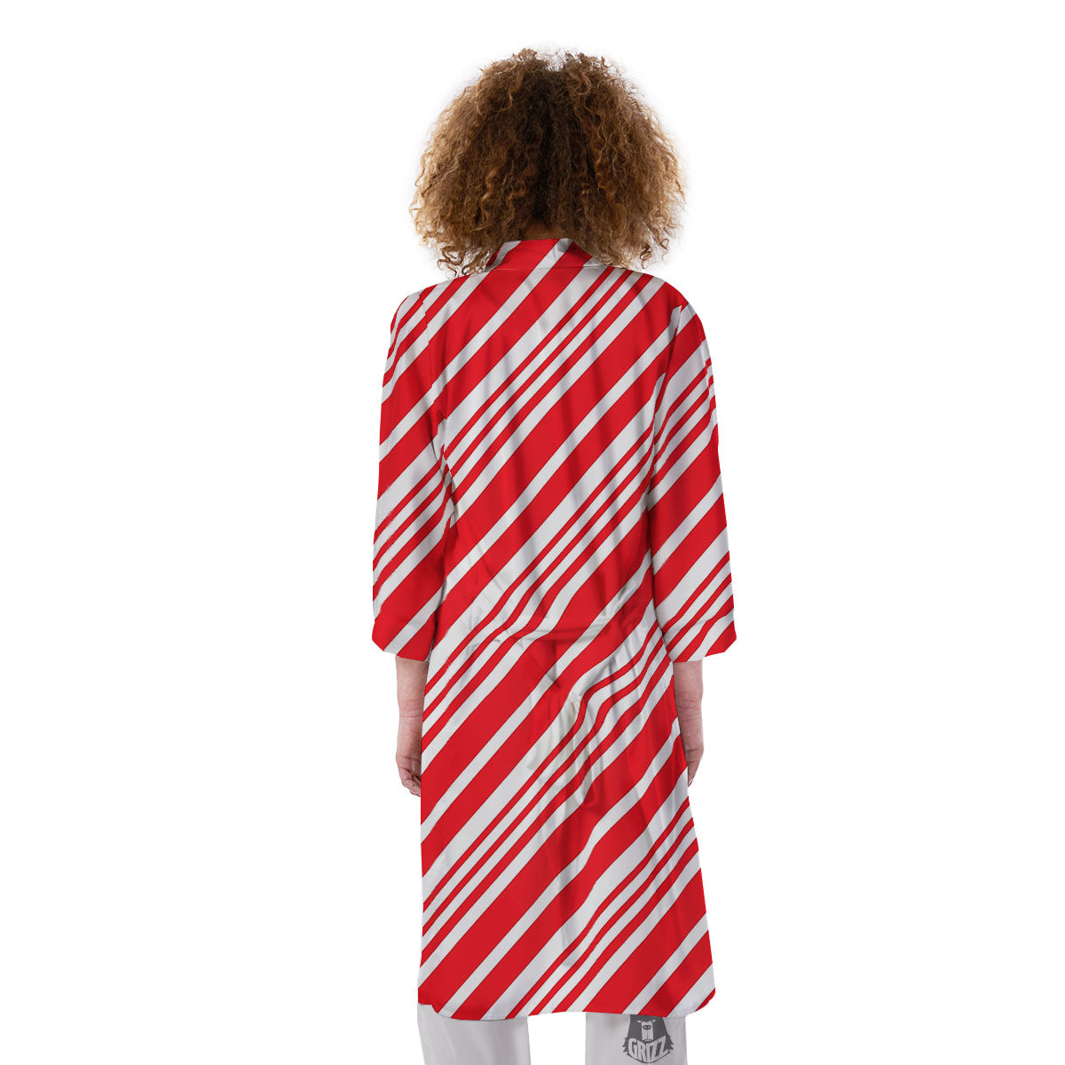 Candy Cane Stripe White And Red Print Kimono-grizzshop