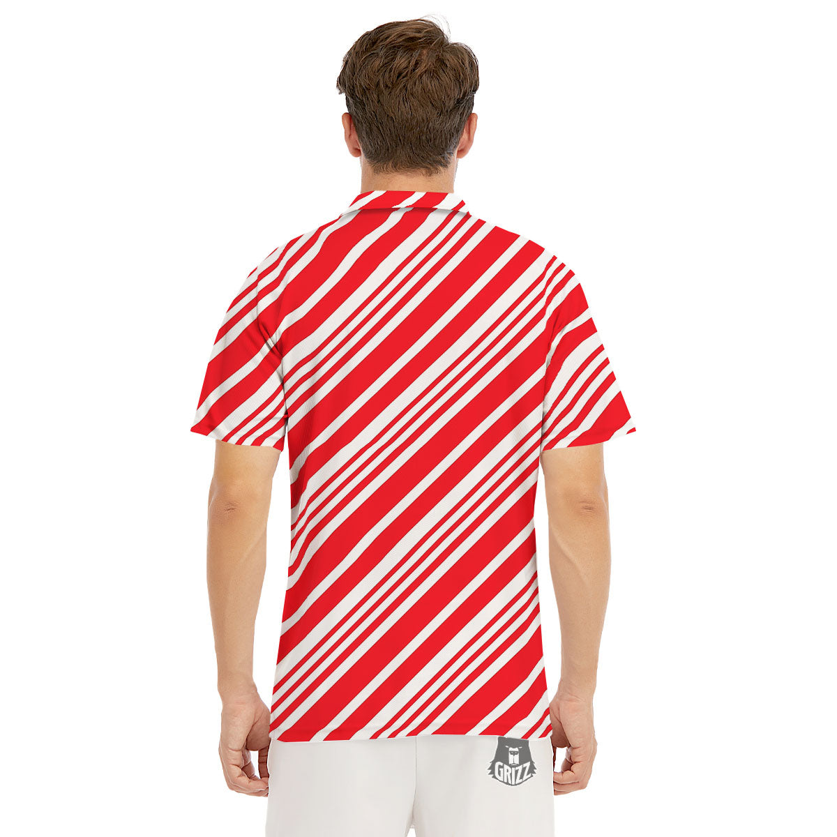 Candy Cane Stripe White And Red Print Men's Golf Shirts-grizzshop