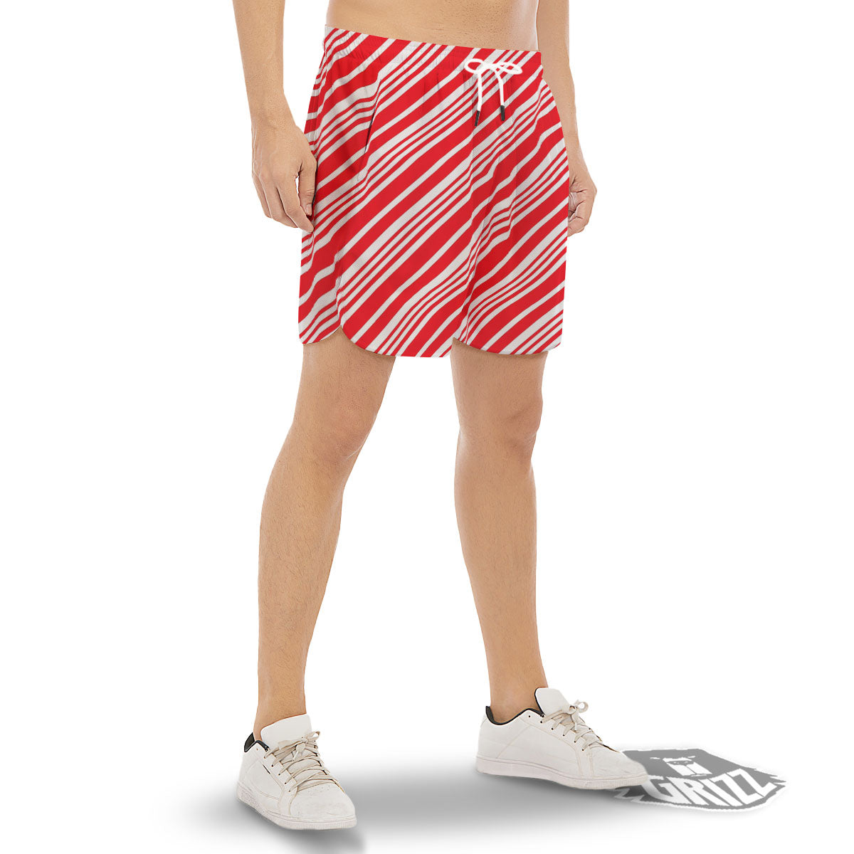 Candy Cane Stripe White And Red Print Men's Gym Shorts-grizzshop