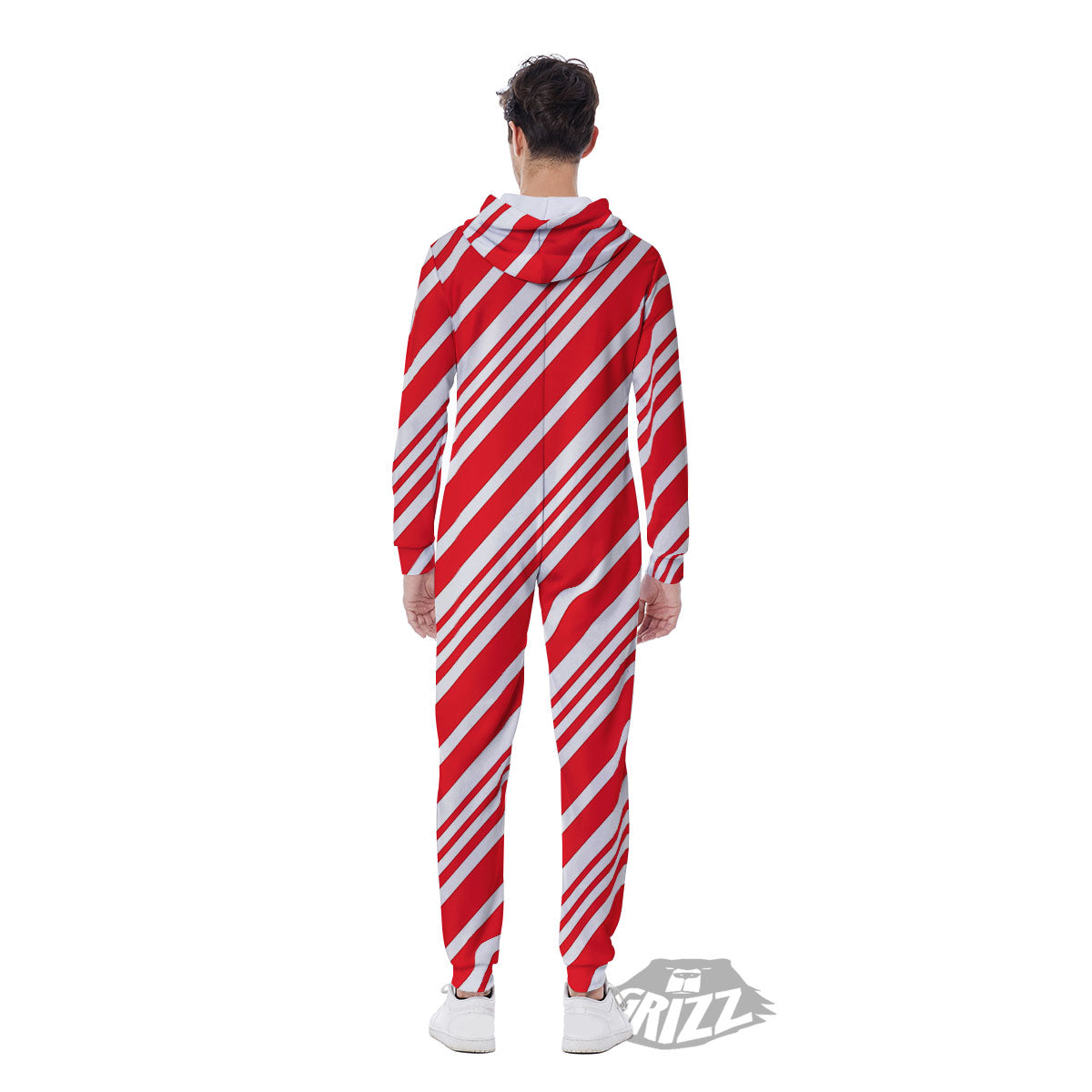 Candy Cane Stripe White And Red Print Men's Jumpsuit-grizzshop