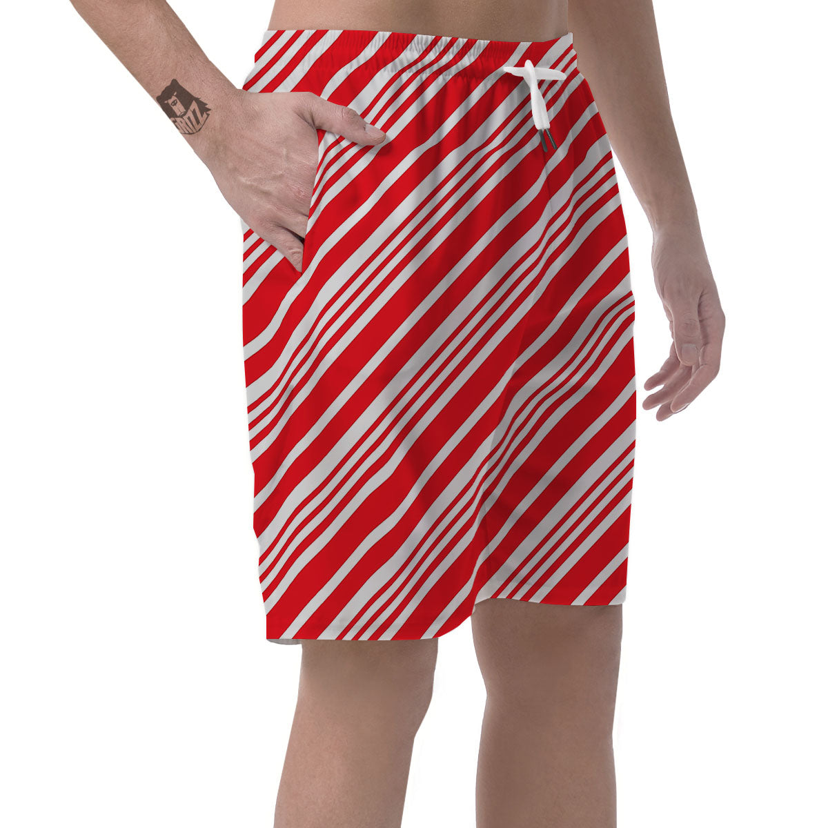 Candy Cane Stripe White And Red Print Men's Shorts-grizzshop