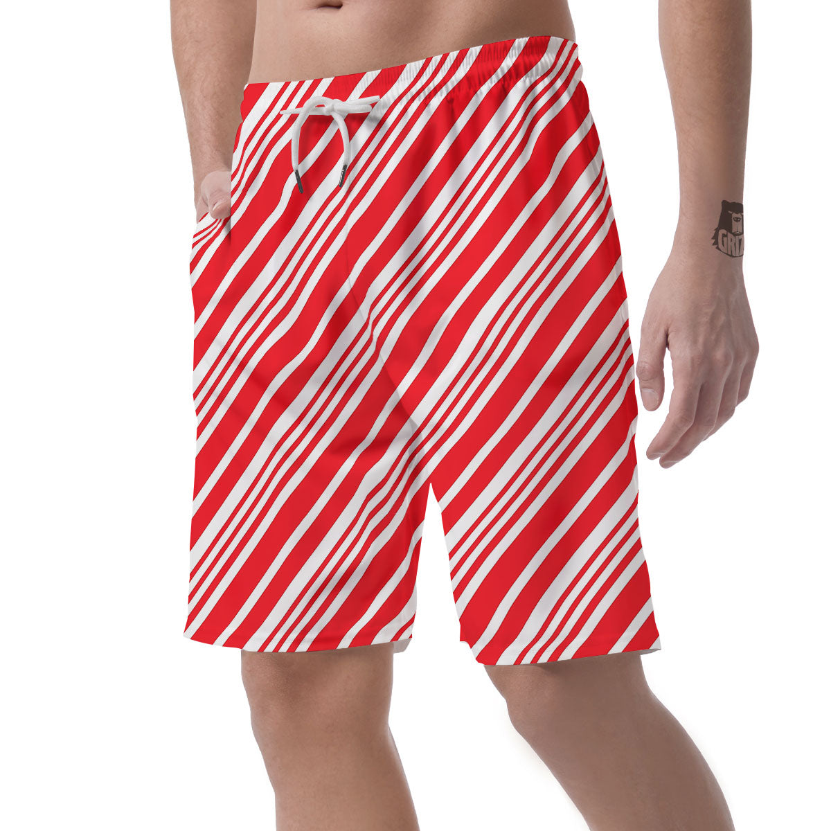 Candy Cane Stripe White And Red Print Men's Shorts-grizzshop