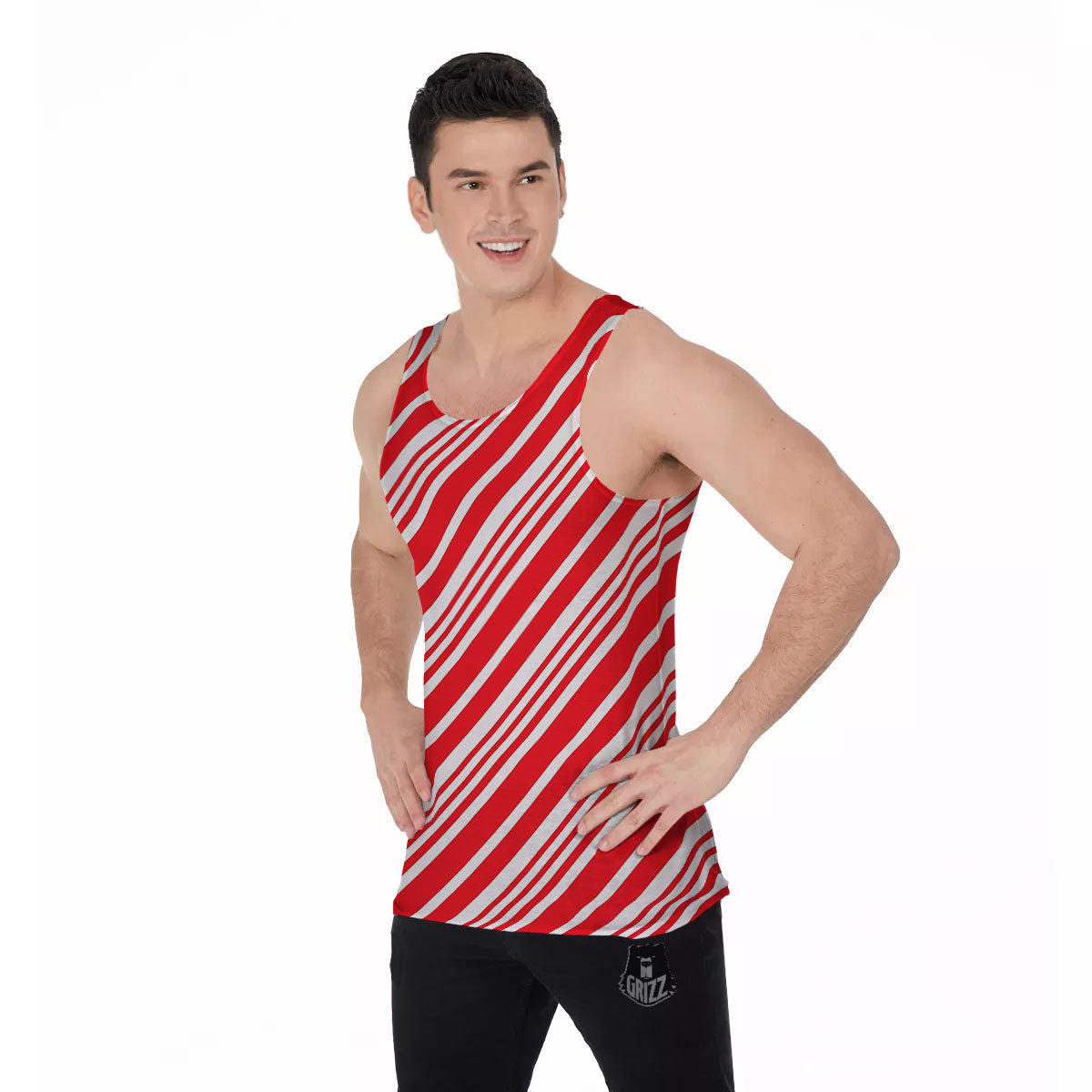 Candy Cane Stripe White And Red Print Men's Tank Top-grizzshop