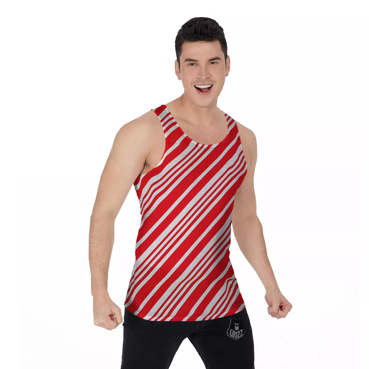 Candy Cane Stripe White And Red Print Men's Tank Top-grizzshop