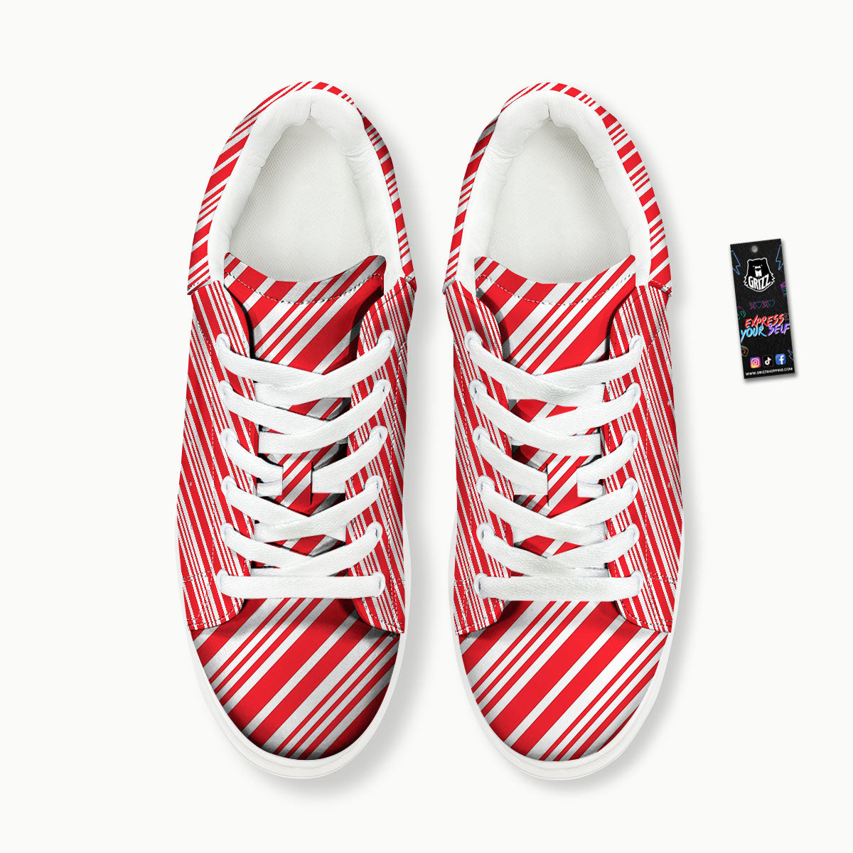 Candy Cane Stripe White And Red Print Platform Shoes-grizzshop