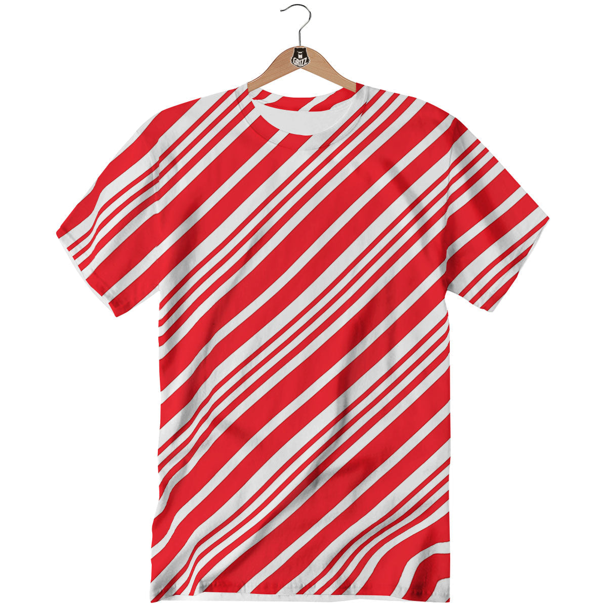 Candy Cane Stripe White And Red Print T-Shirt-grizzshop