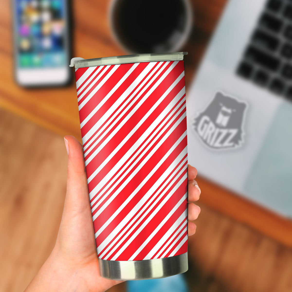 Candy Cane Stripe White And Red Print Tumbler-grizzshop