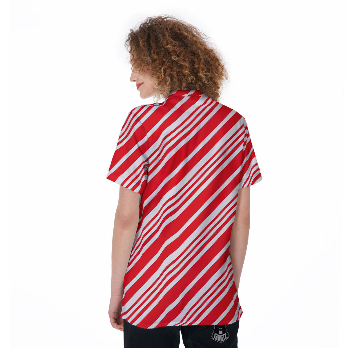 Candy Cane Stripe White And Red Print Women's Golf Shirts-grizzshop