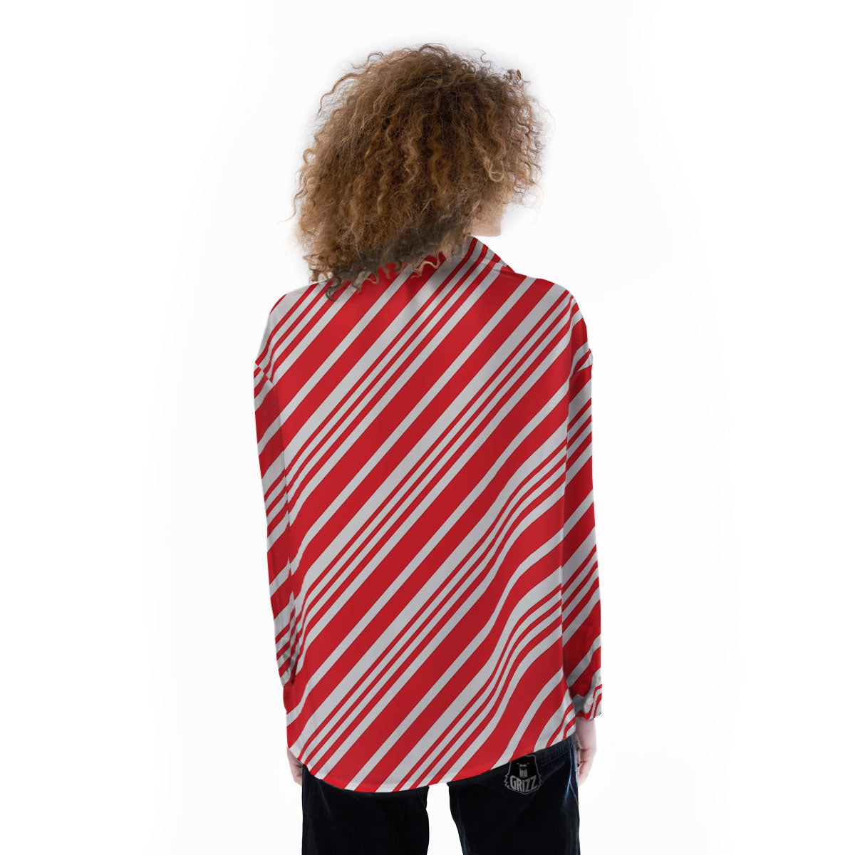 Candy Cane Stripe White And Red Print Women's Long Sleeve Shirts-grizzshop
