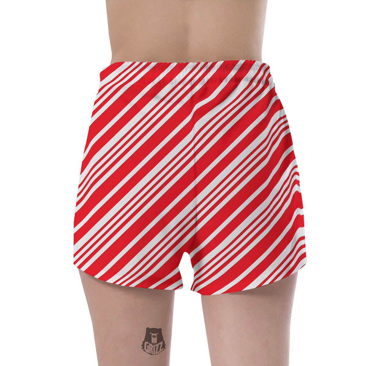 Candy Cane Stripe White And Red Print Women's Shorts-grizzshop