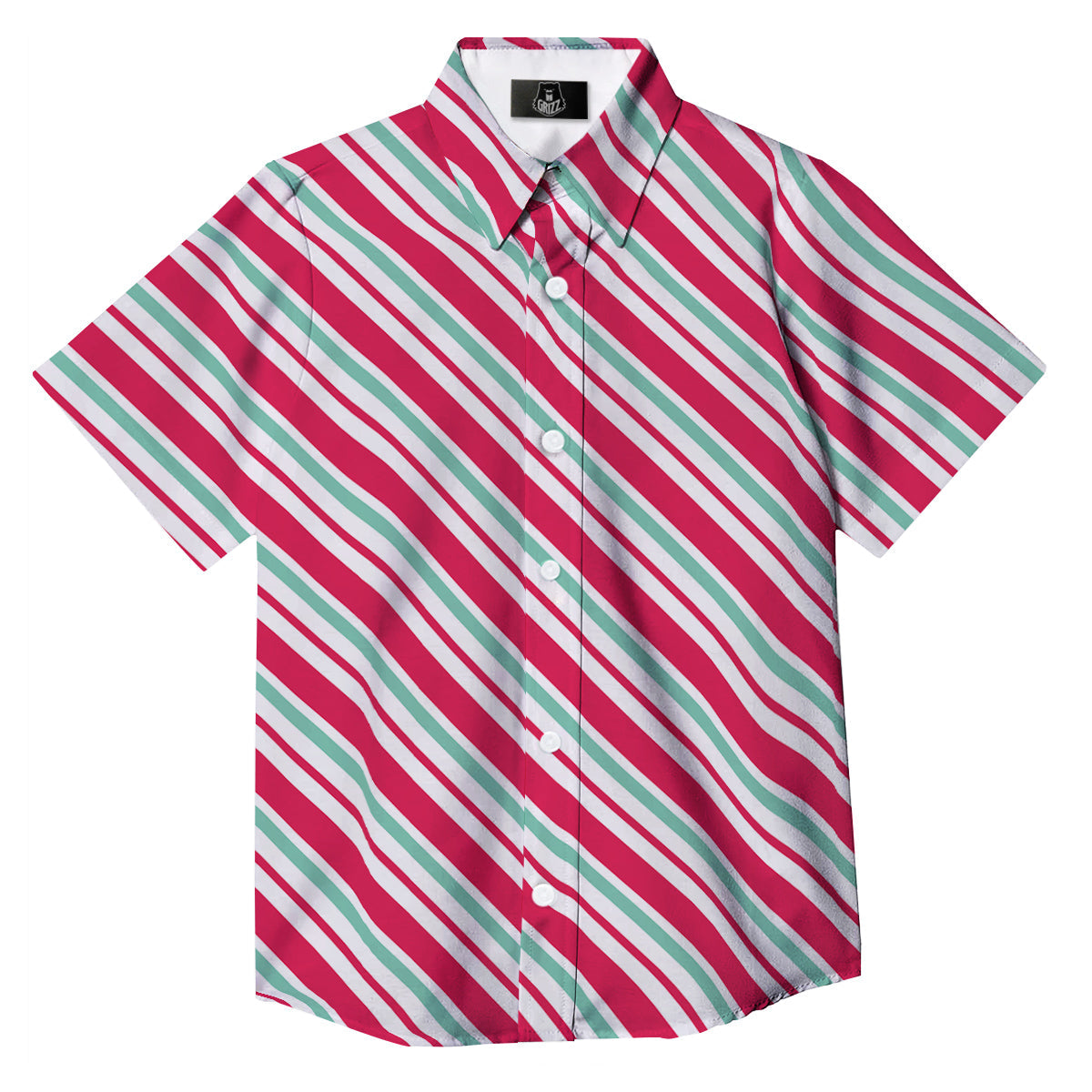 Candy Cane Striped Christmas Print Button Up Shirt-grizzshop