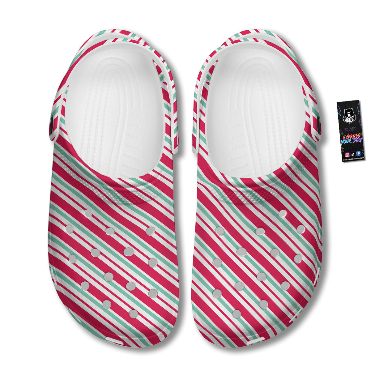 Candy Cane Striped Christmas Print Clog-grizzshop