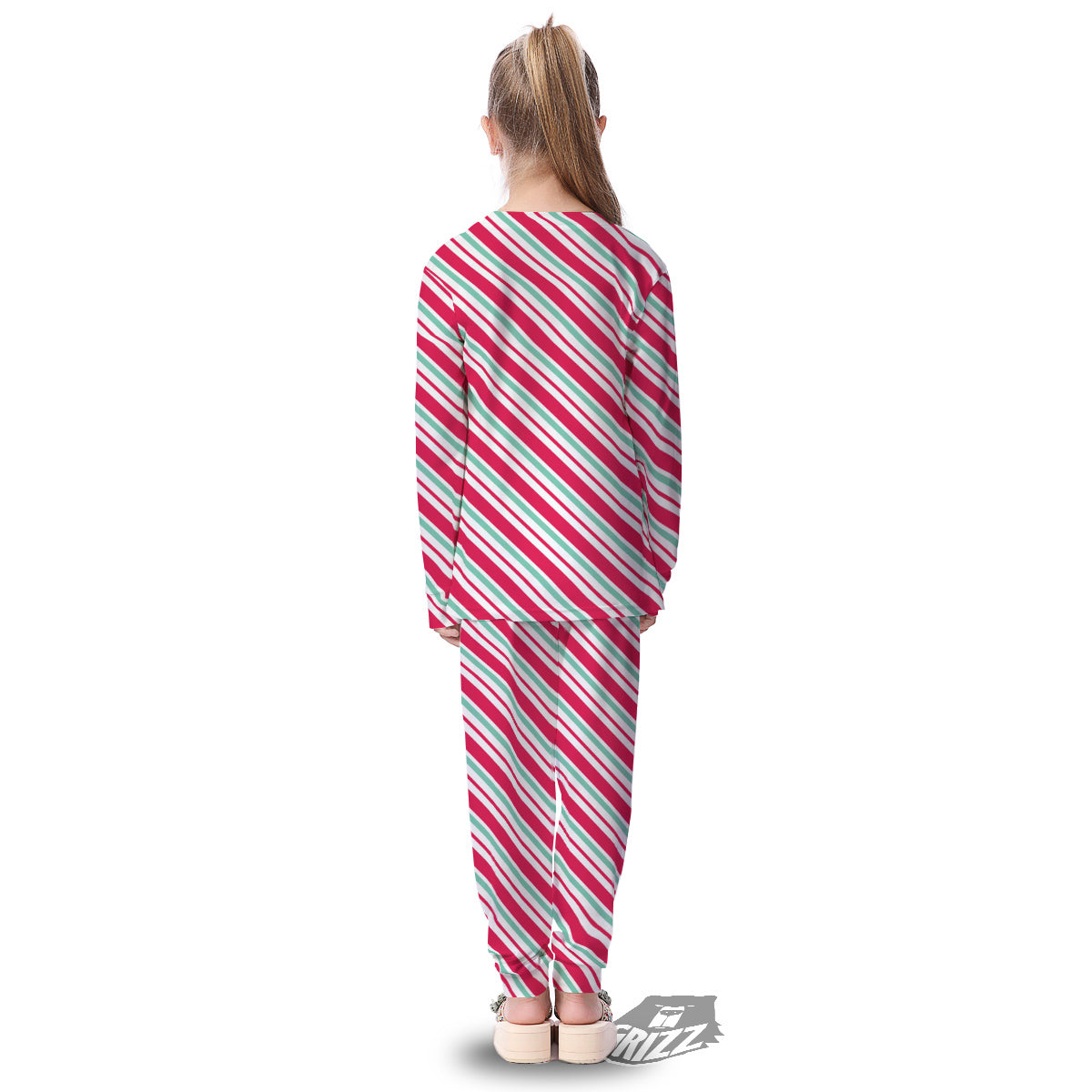 Candy Cane Striped Christmas Print Kid's Pajamas-grizzshop