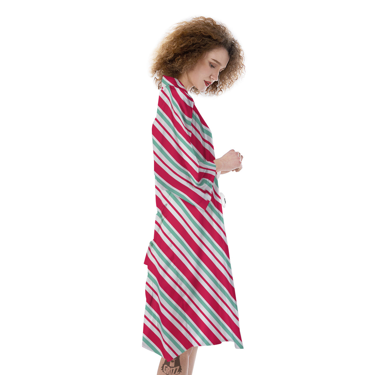 Candy Cane Striped Christmas Print Kimono-grizzshop