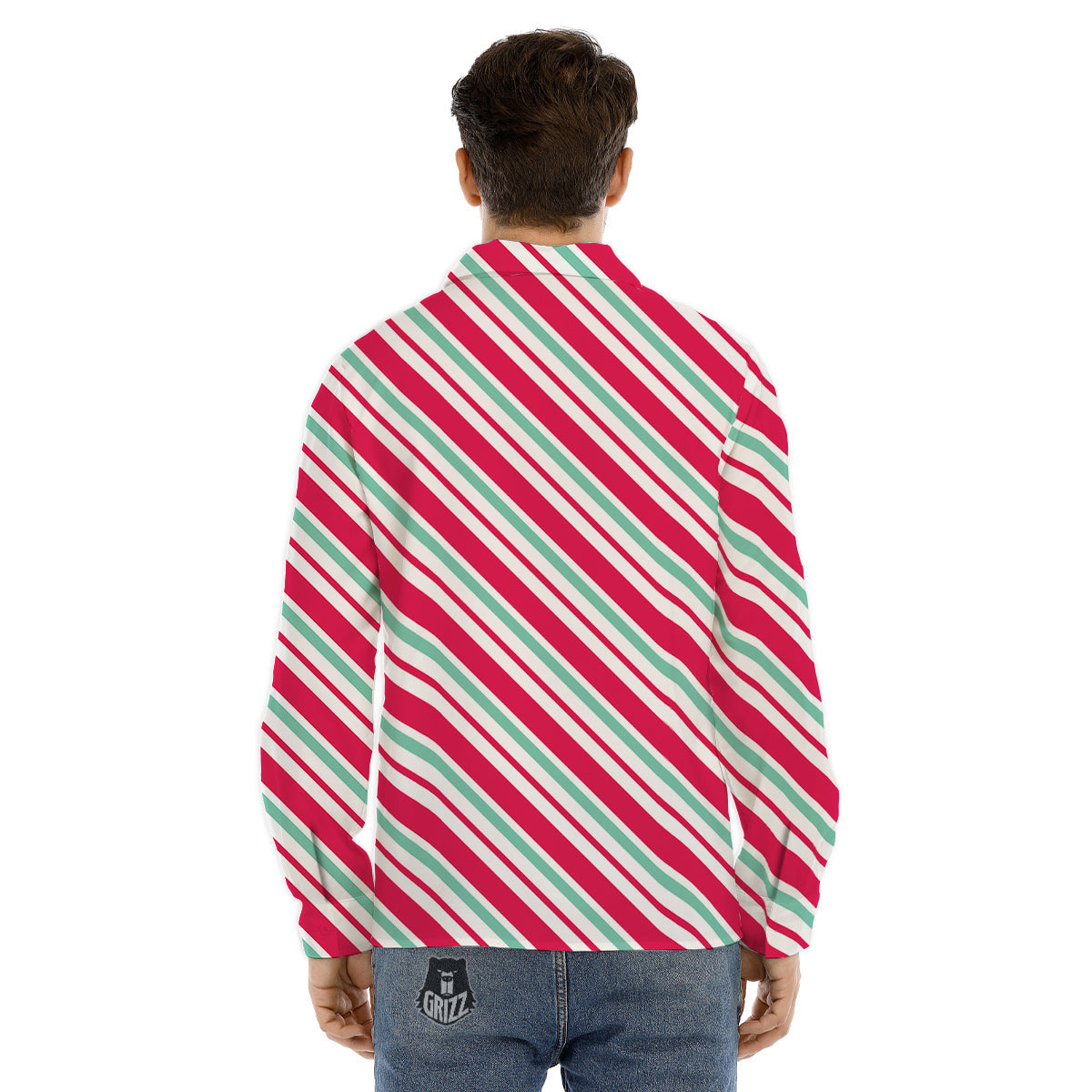 Candy Cane Striped Christmas Print Men's Dress Shirts-grizzshop