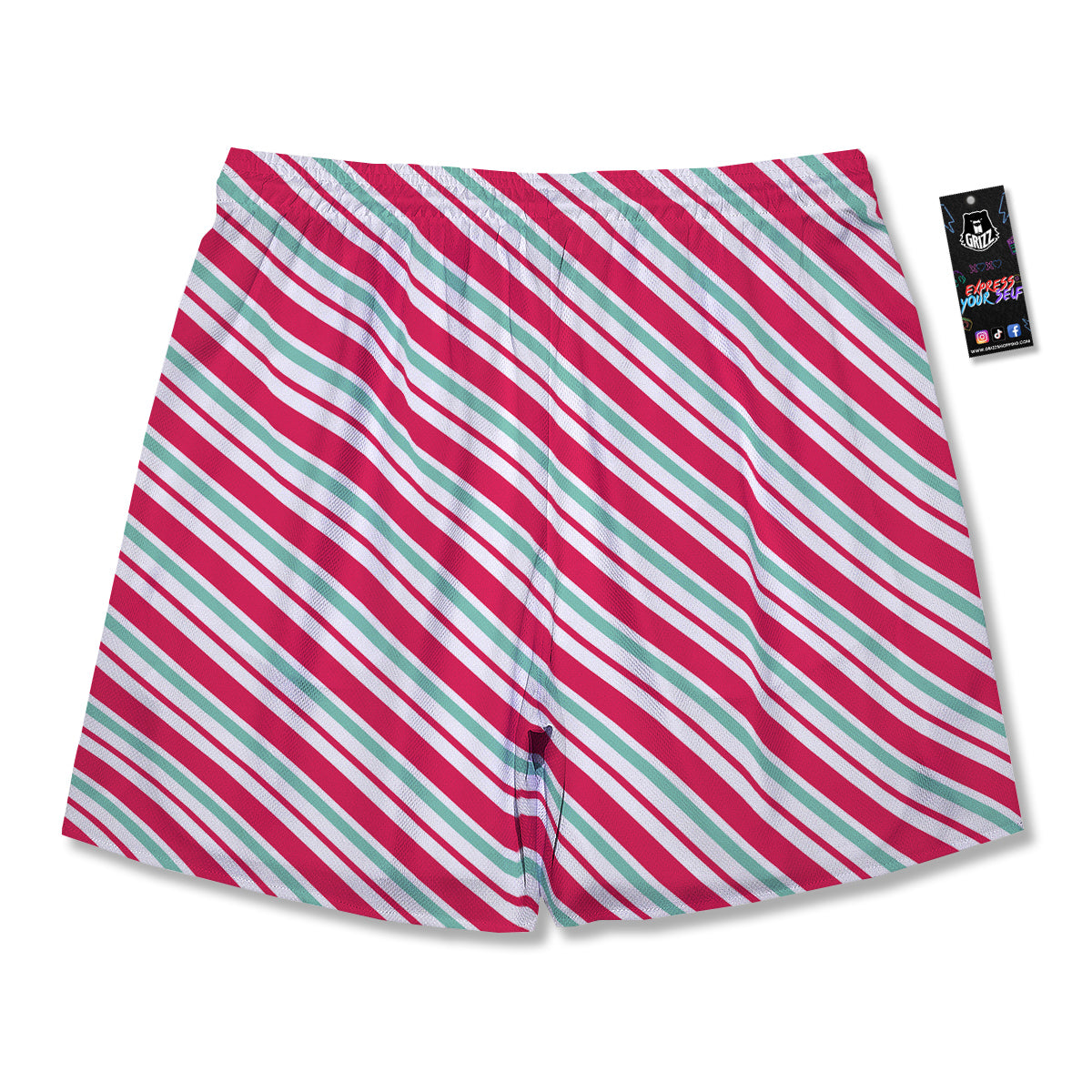 Candy Cane Striped Christmas Print Men's Running Shorts-grizzshop