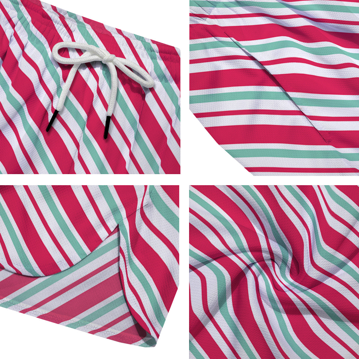 Candy Cane Striped Christmas Print Men's Running Shorts-grizzshop
