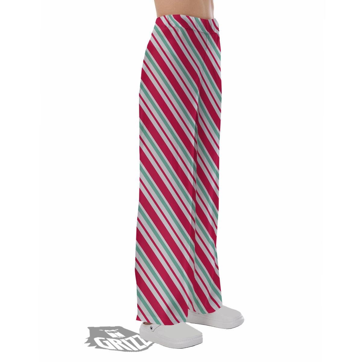 Candy Cane Striped Christmas Print Pajama Pants-grizzshop