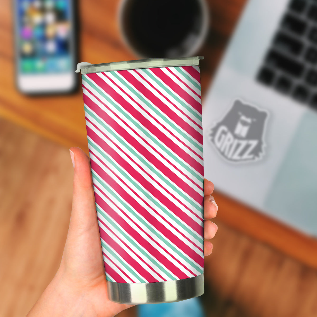 Candy Cane Striped Christmas Print Tumbler-grizzshop