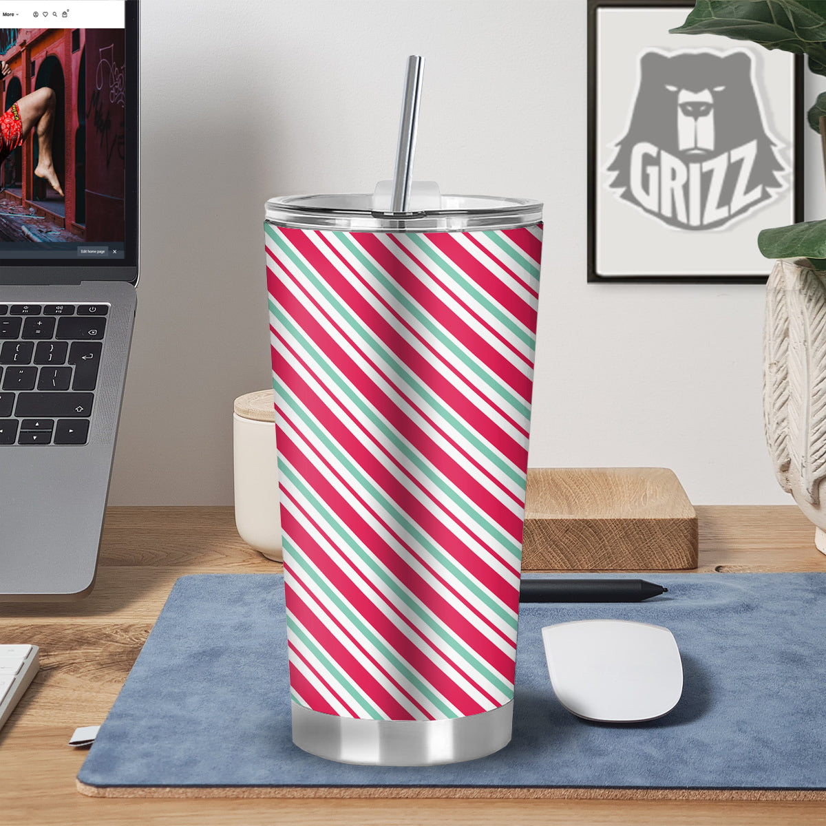 Candy Cane Striped Christmas Print Tumbler-grizzshop