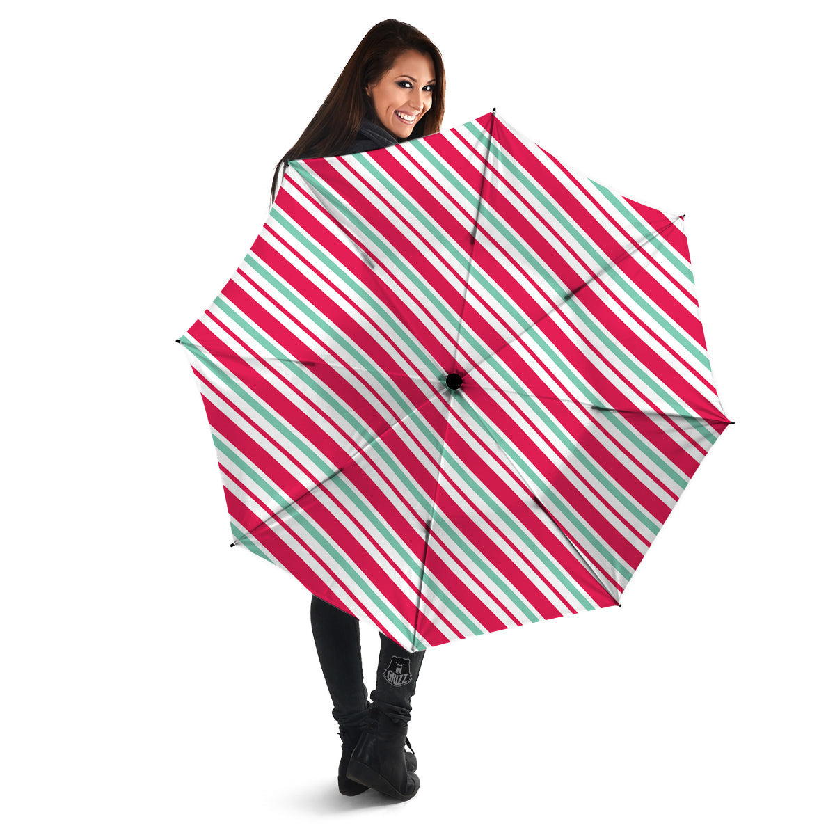 Candy Cane Striped Christmas Print Umbrella-grizzshop