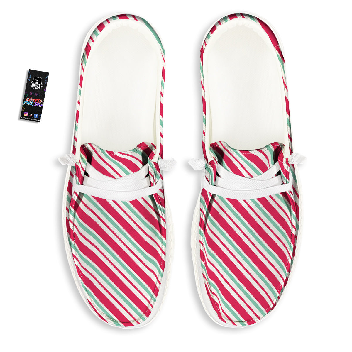 Candy Cane Striped Christmas Print White Loafers-grizzshop