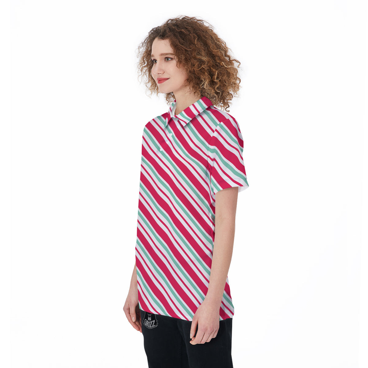 Candy Cane Striped Christmas Print Women's Golf Shirts-grizzshop