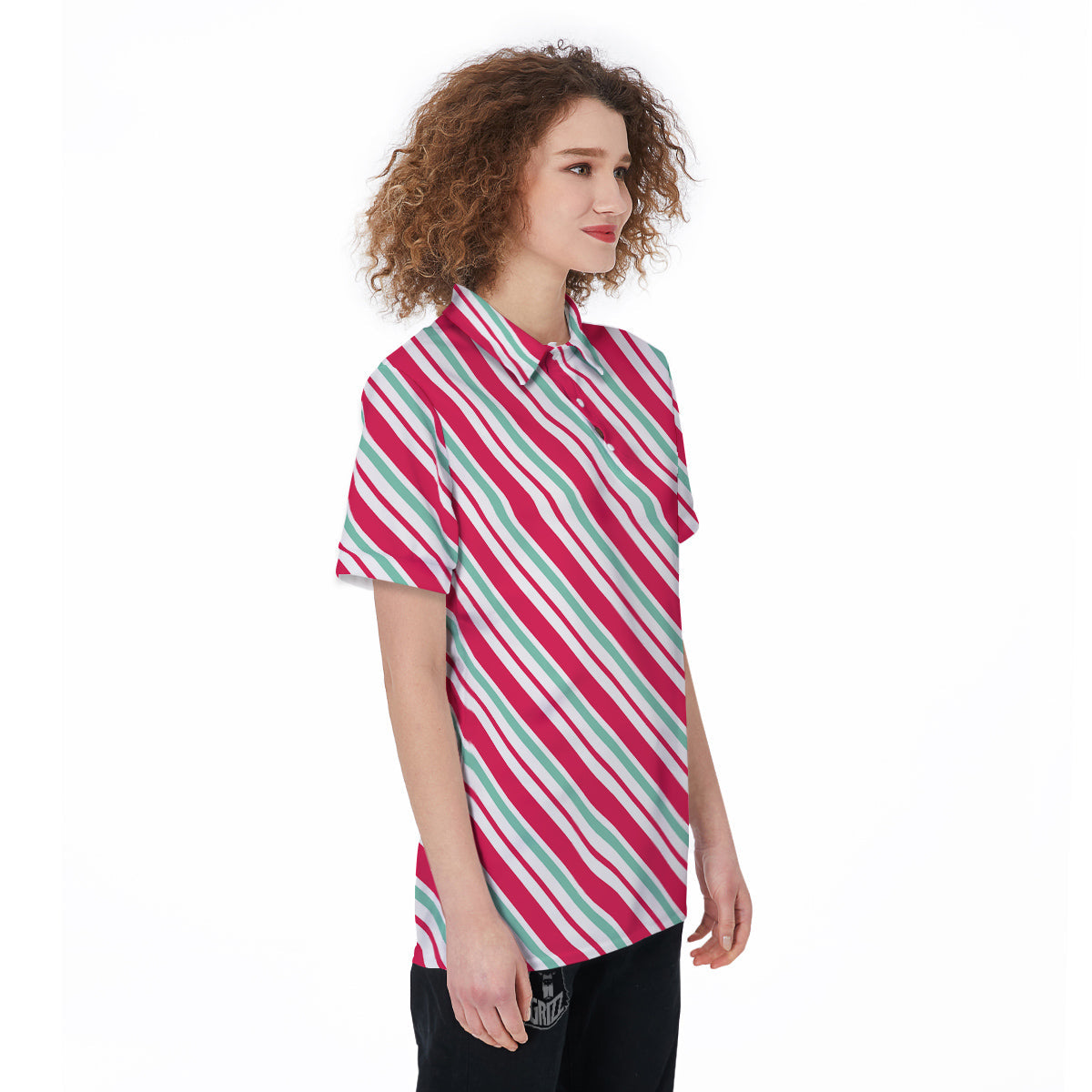 Candy Cane Striped Christmas Print Women's Golf Shirts-grizzshop