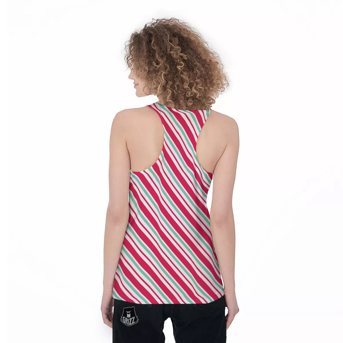 Candy Cane Striped Christmas Print Women's Racerback Tank Top-grizzshop
