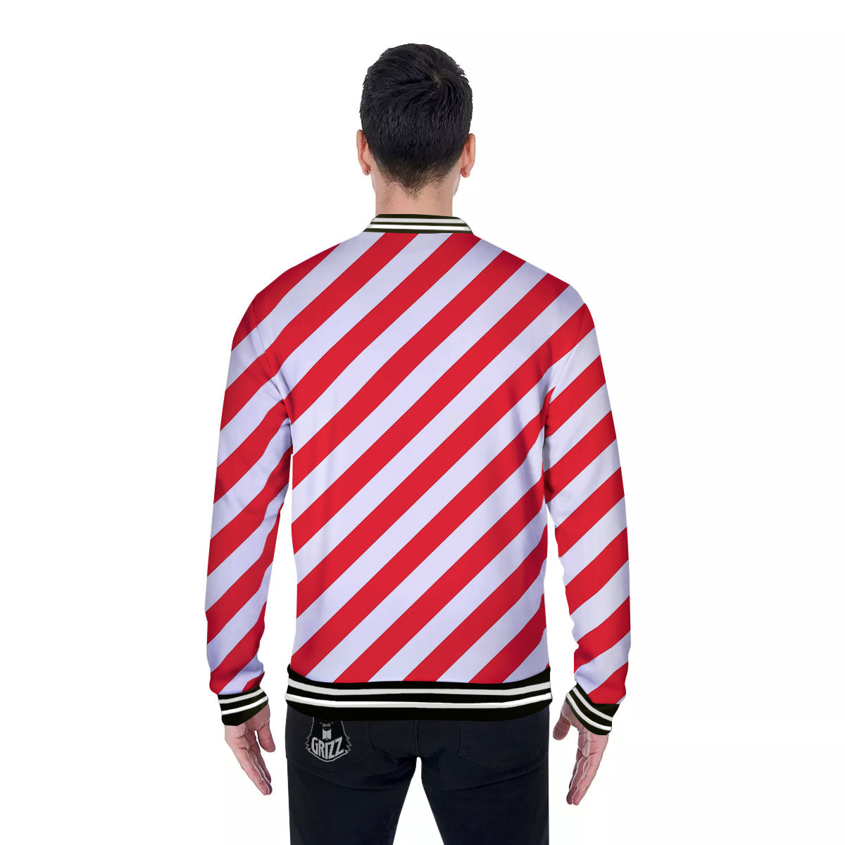 Candy Cane Striped White And Red Print Baseball Jacket-grizzshop