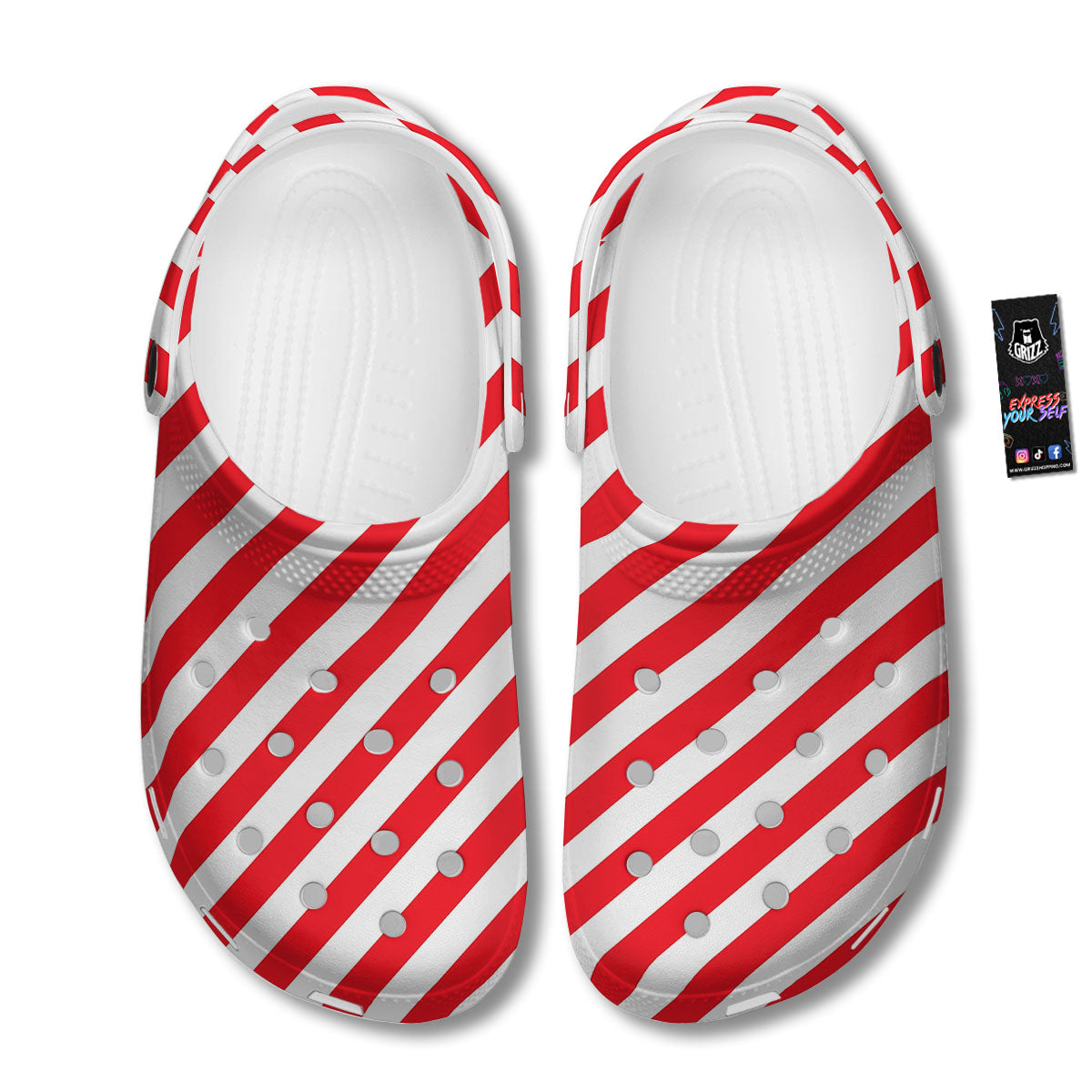 Candy Cane Striped White And Red Print Clog-grizzshop