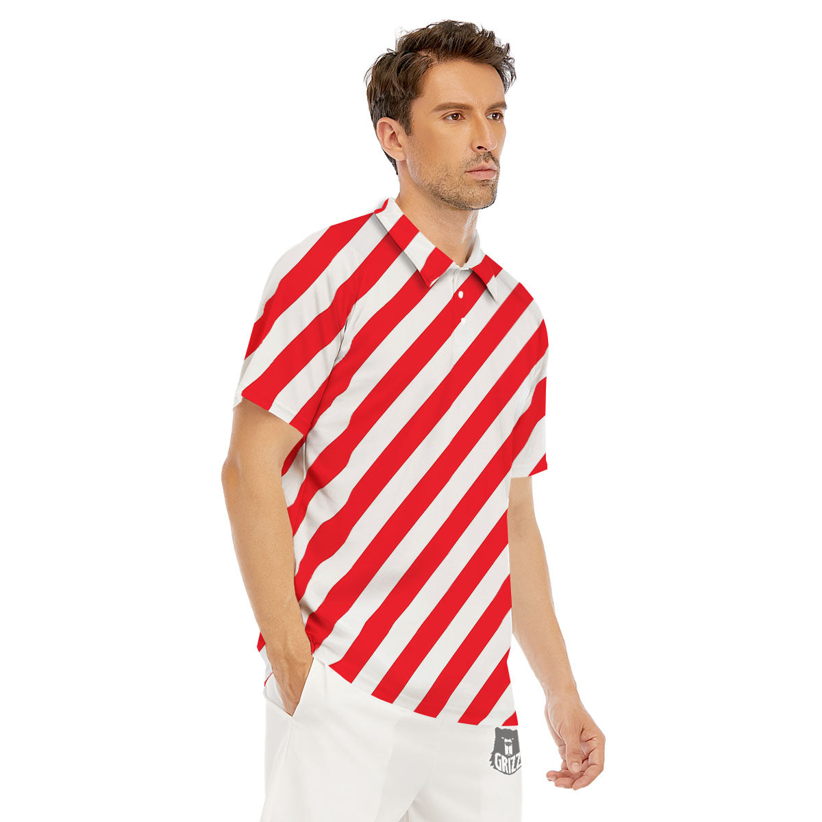 Candy Cane Striped White And Red Print Men's Golf Shirts-grizzshop