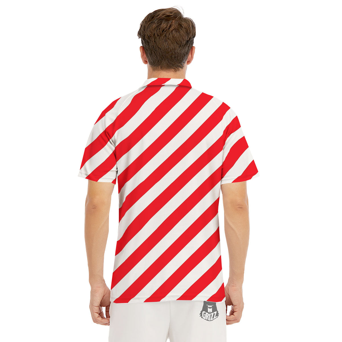 Candy Cane Striped White And Red Print Men's Golf Shirts-grizzshop