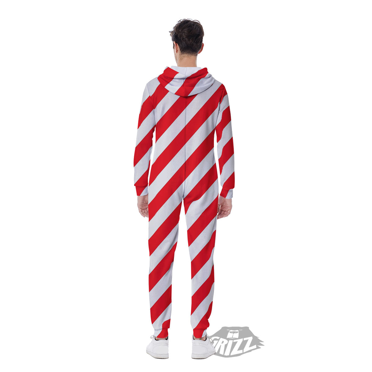 Candy Cane Striped White And Red Print Men's Jumpsuit-grizzshop