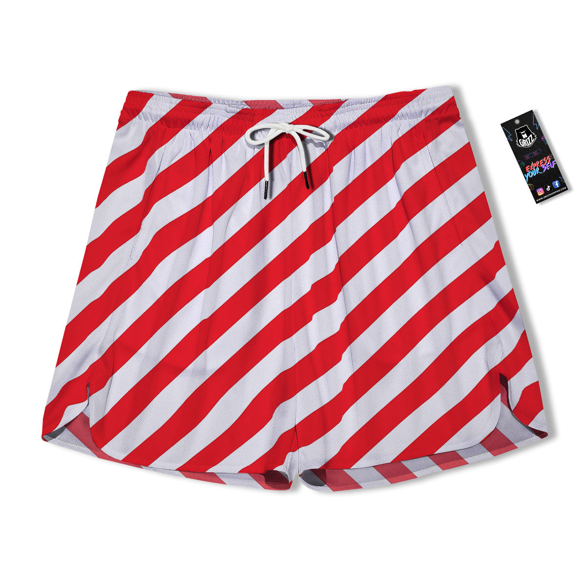 Candy Cane Striped White And Red Print Men's Running Shorts-grizzshop