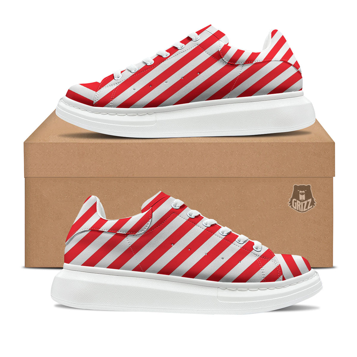 Candy Cane Striped White And Red Print Platform Shoes-grizzshop