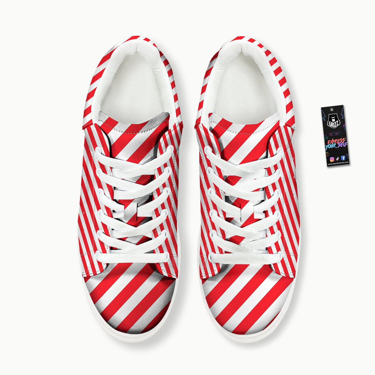 Candy Cane Striped White And Red Print Platform Shoes-grizzshop