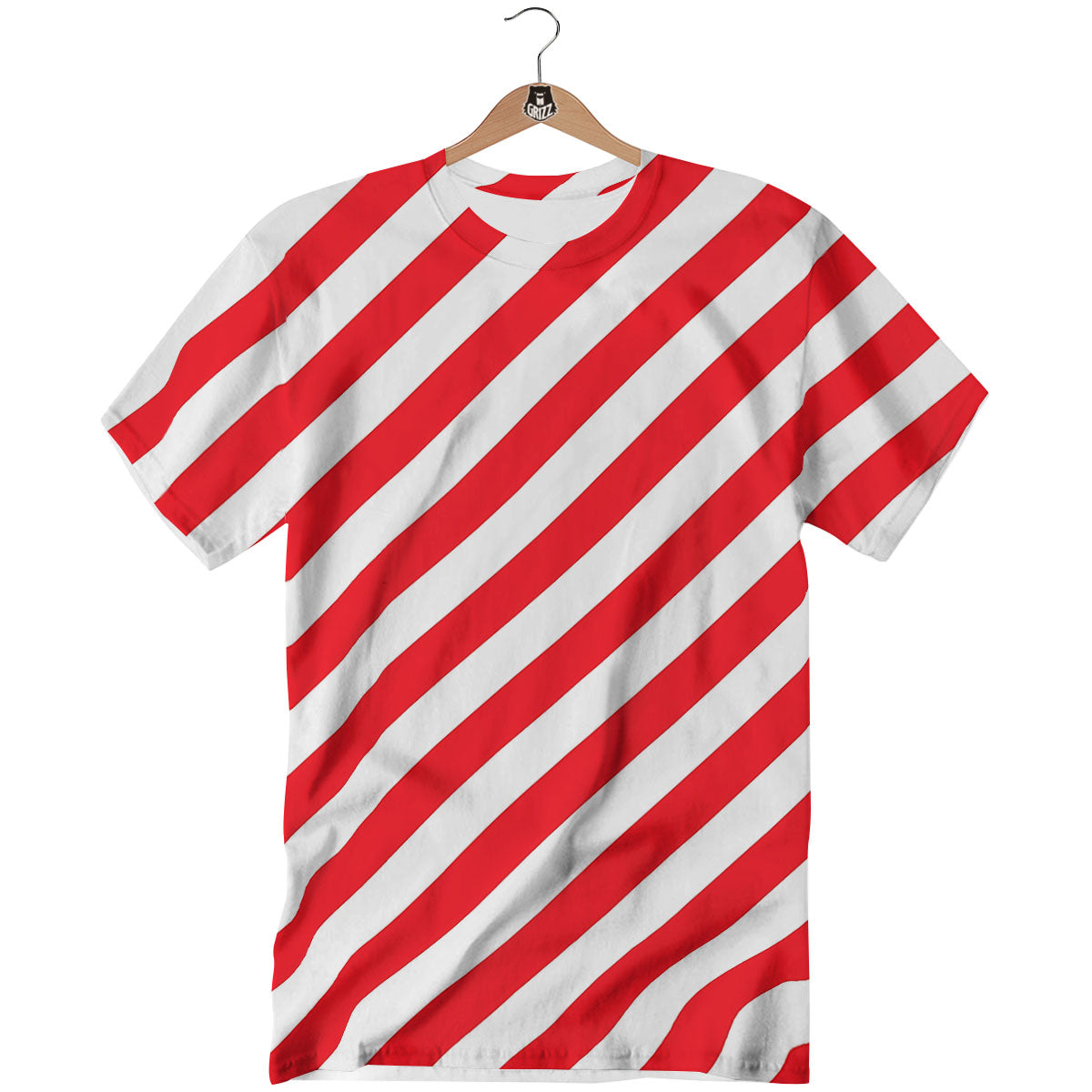 Candy Cane Striped White And Red Print T-Shirt-grizzshop