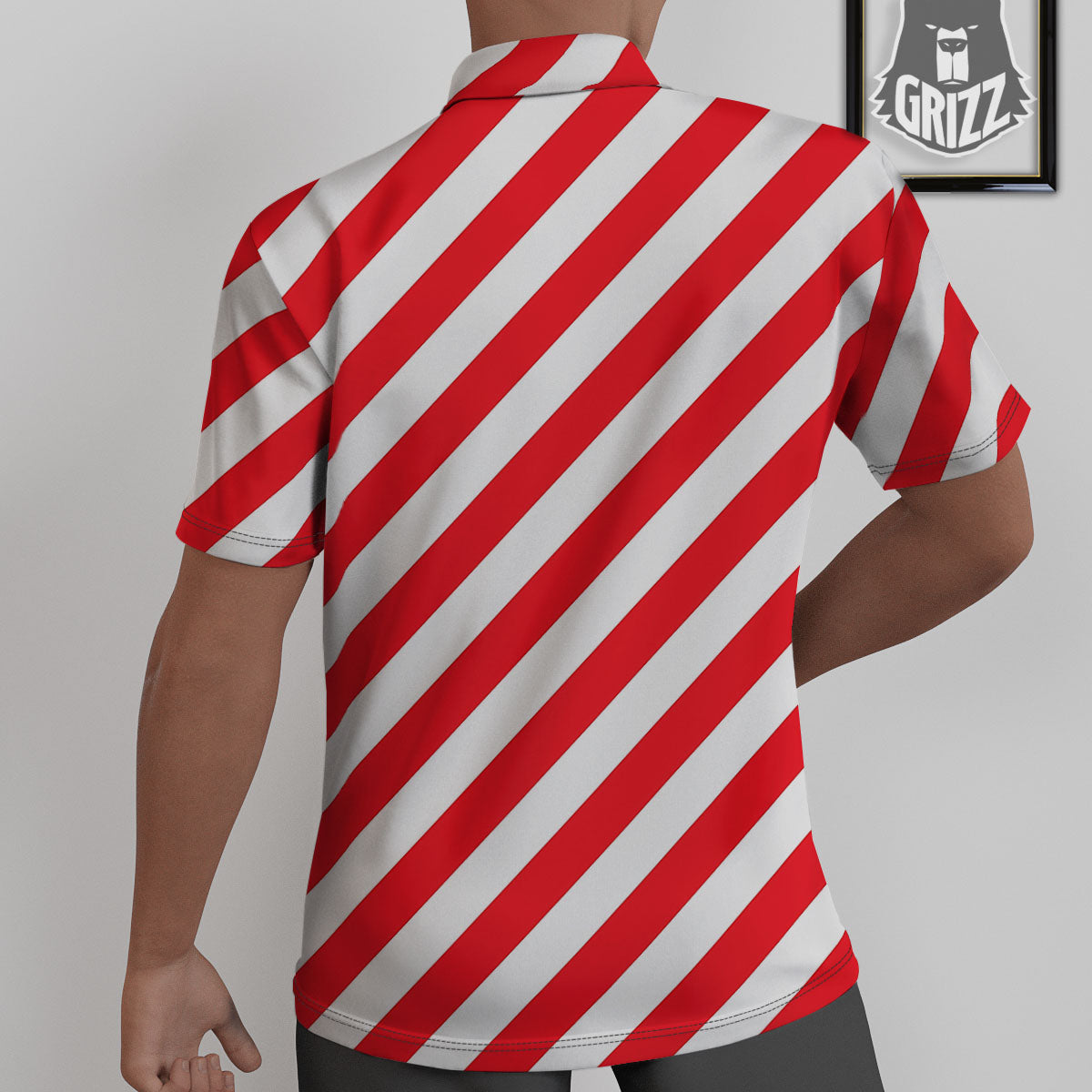 Candy Cane Striped White And Red Print Untucked Shirts-grizzshop