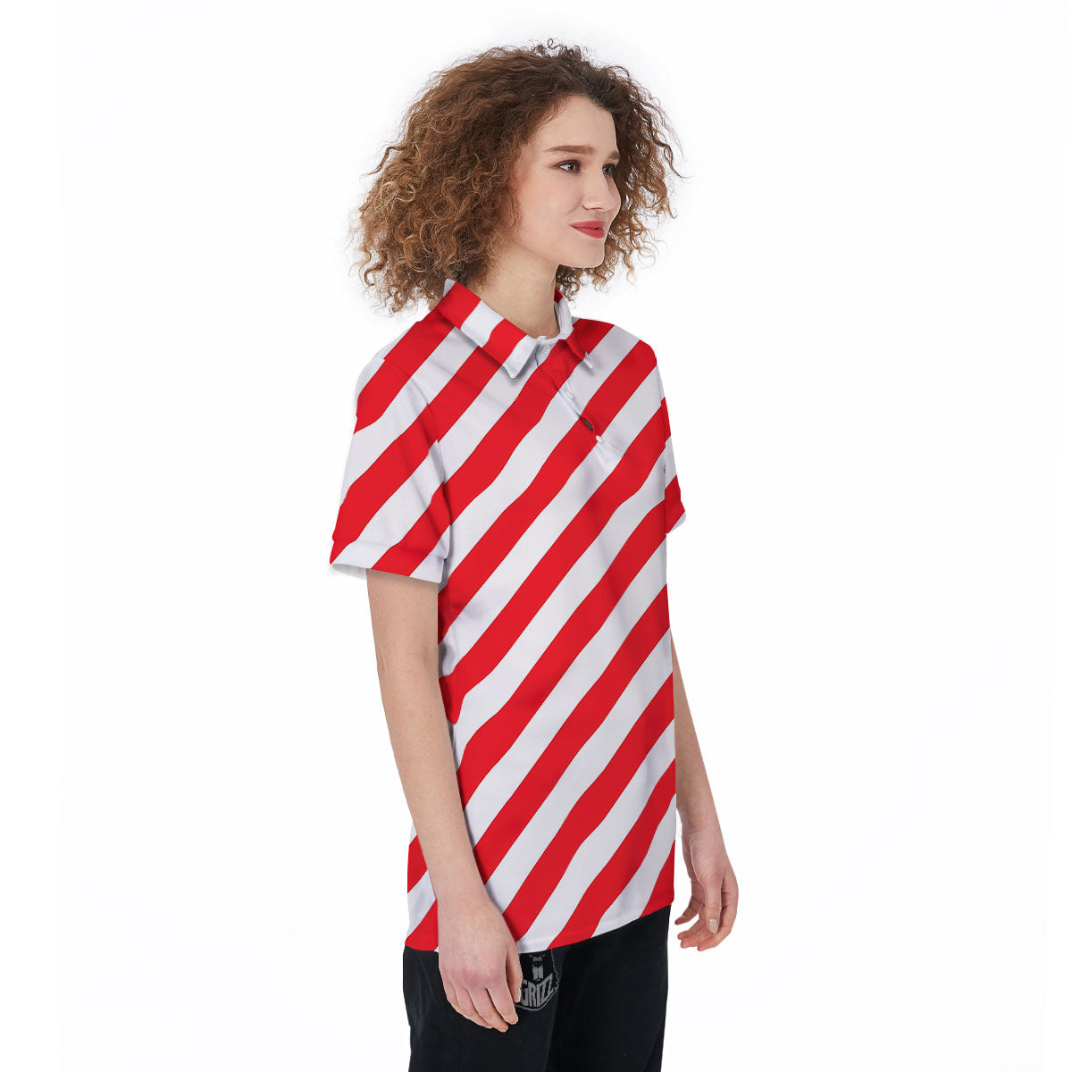 Candy Cane Striped White And Red Print Women's Golf Shirts-grizzshop