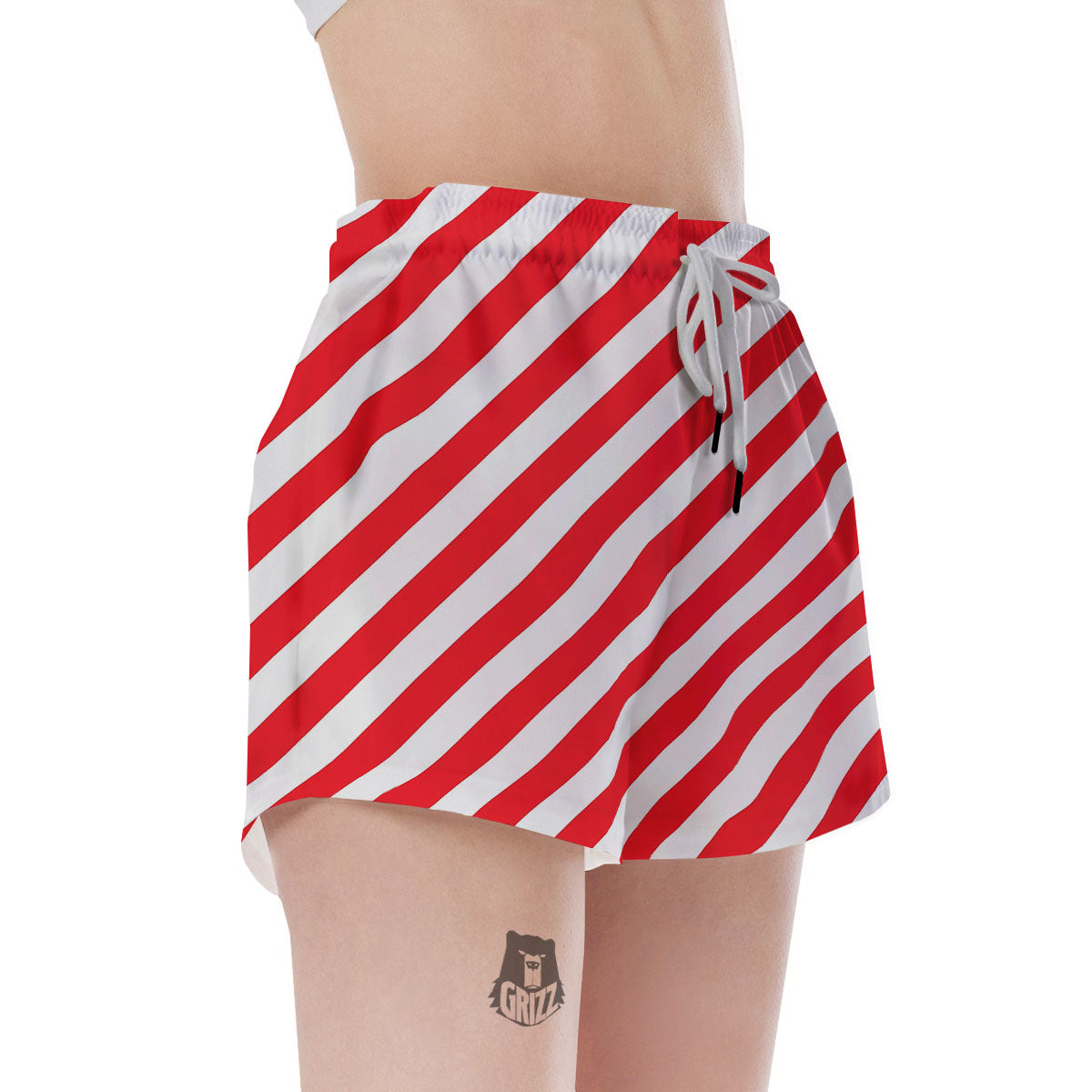 Candy Cane Striped White And Red Print Women's Shorts-grizzshop