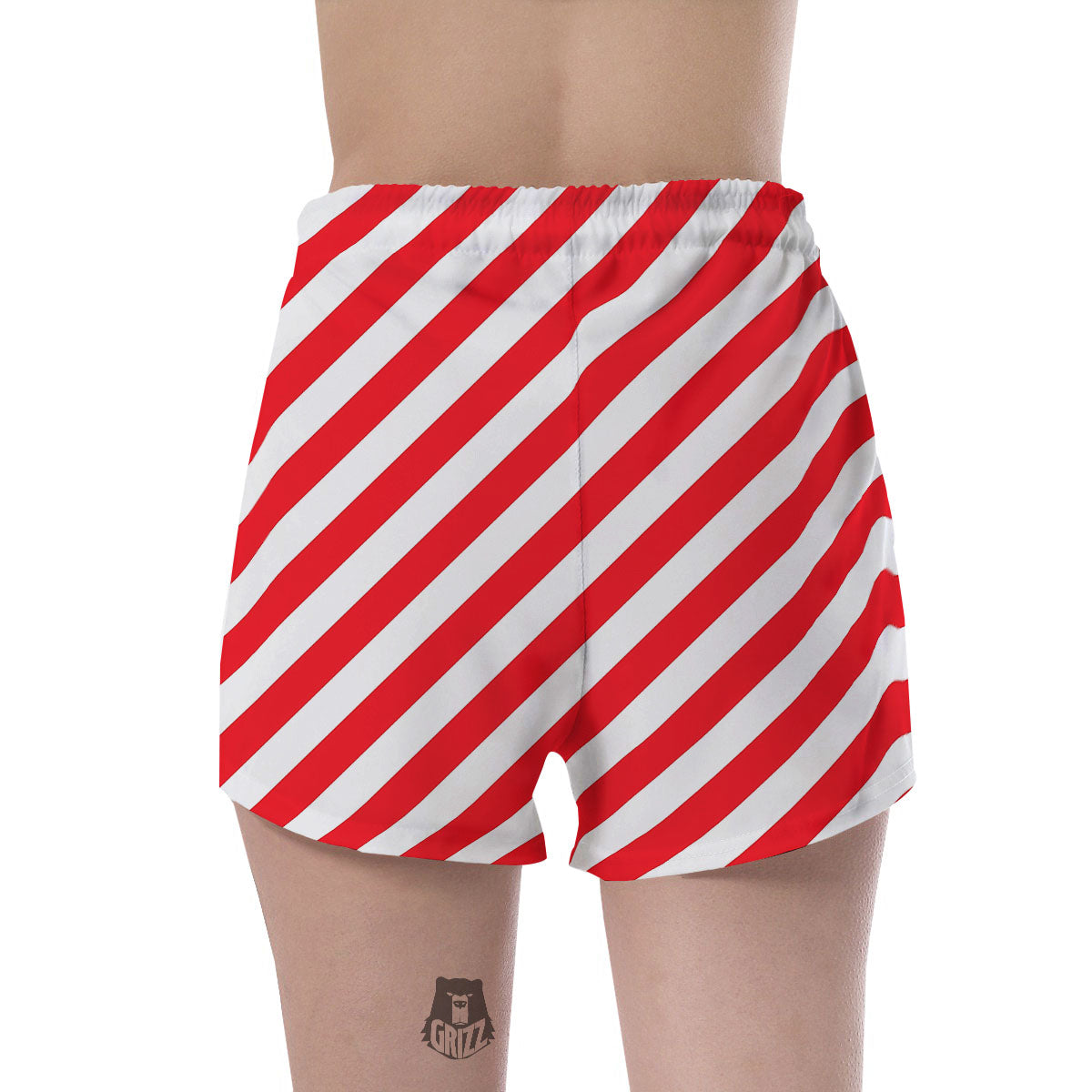 Candy Cane Striped White And Red Print Women's Shorts-grizzshop