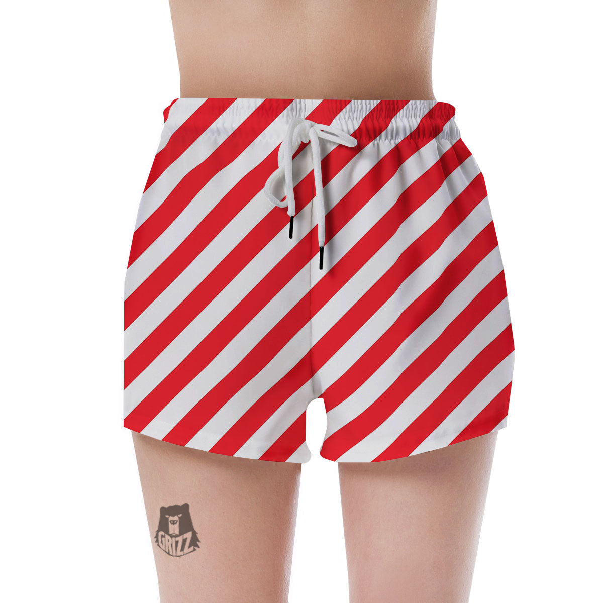 Candy Cane Striped White And Red Print Women's Shorts-grizzshop