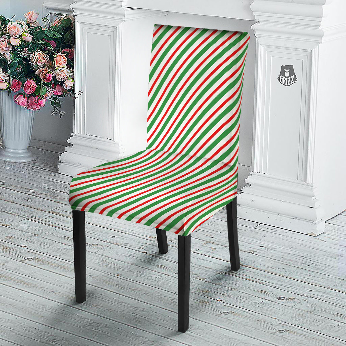 Candy Cane Stripes Christmas Print Dining Chair Slipcover-grizzshop