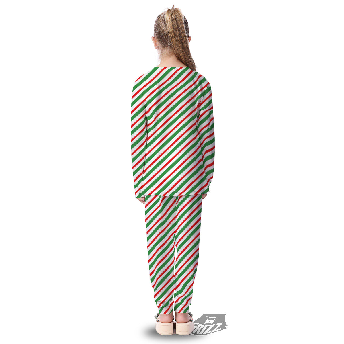 Candy Cane Stripes Christmas Print Kid's Pajamas-grizzshop