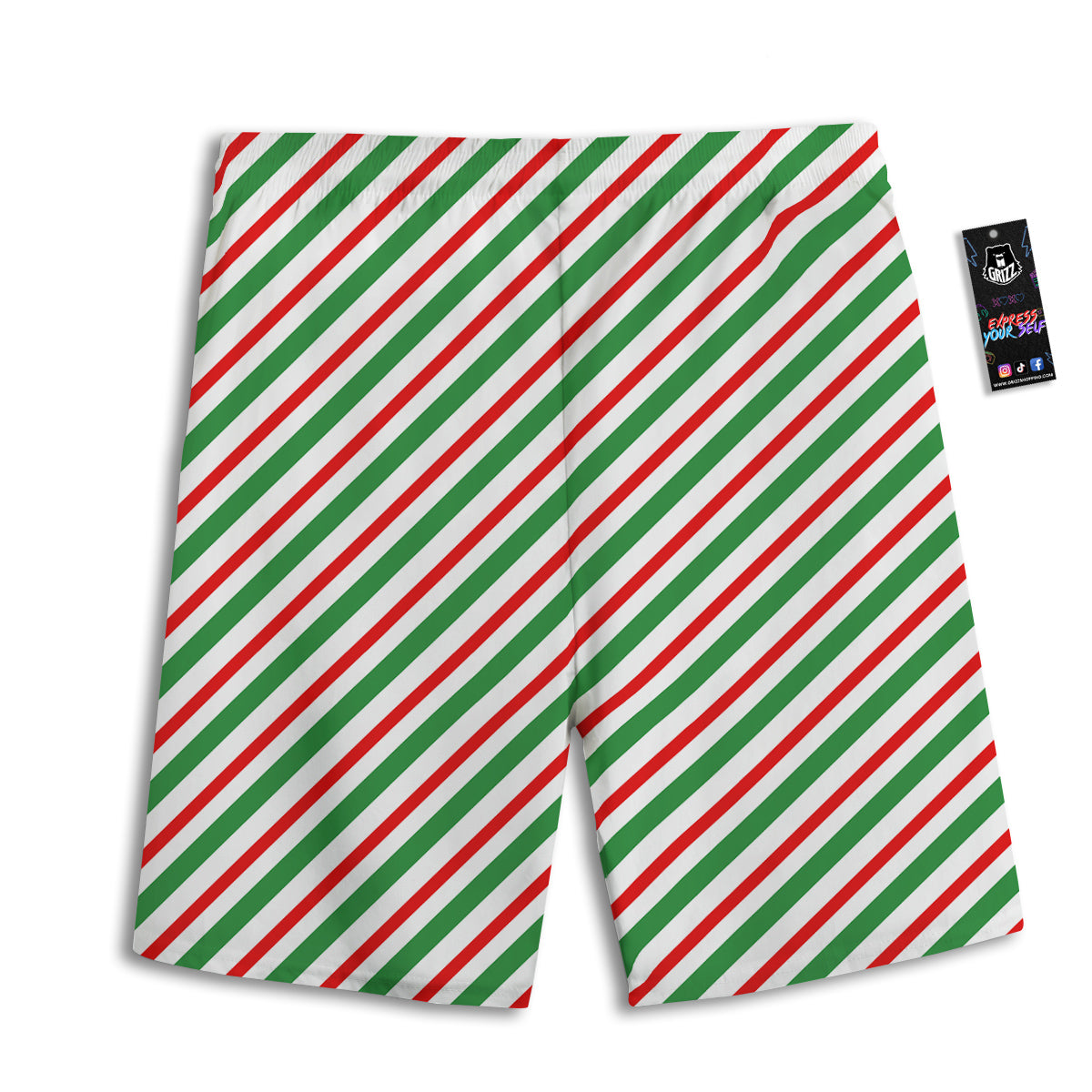 Candy Cane Stripes Christmas Print Men's Athletic Shorts