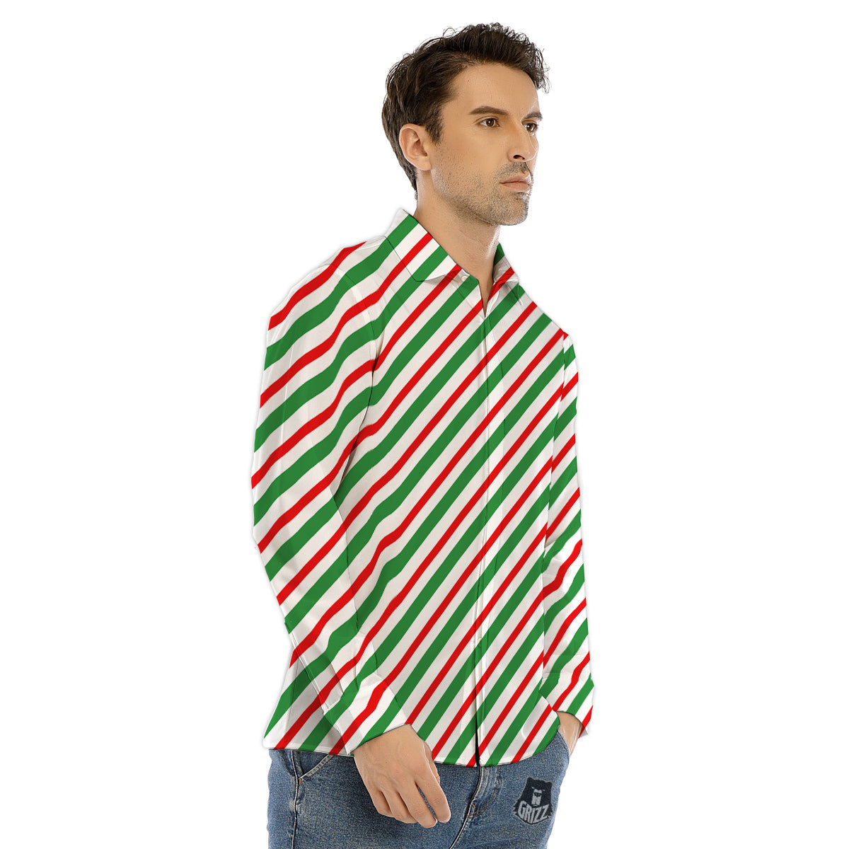 Candy Cane Stripes Christmas Print Men's Dress Shirts-grizzshop