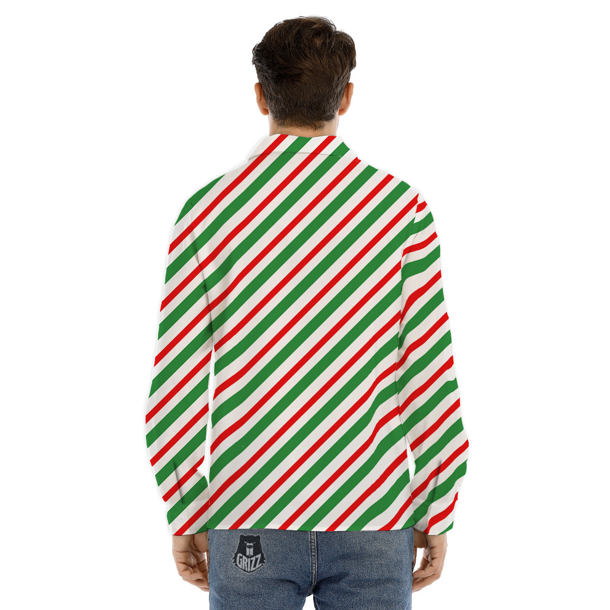 Candy Cane Stripes Christmas Print Men's Dress Shirts-grizzshop
