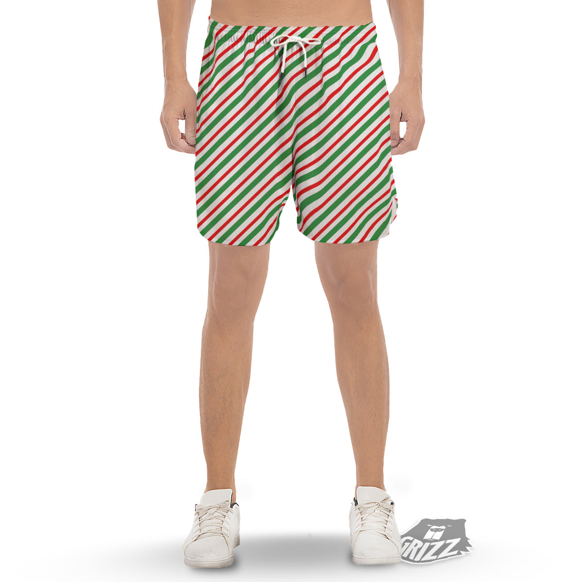Candy Cane Stripes Christmas Print Men's Gym Shorts-grizzshop