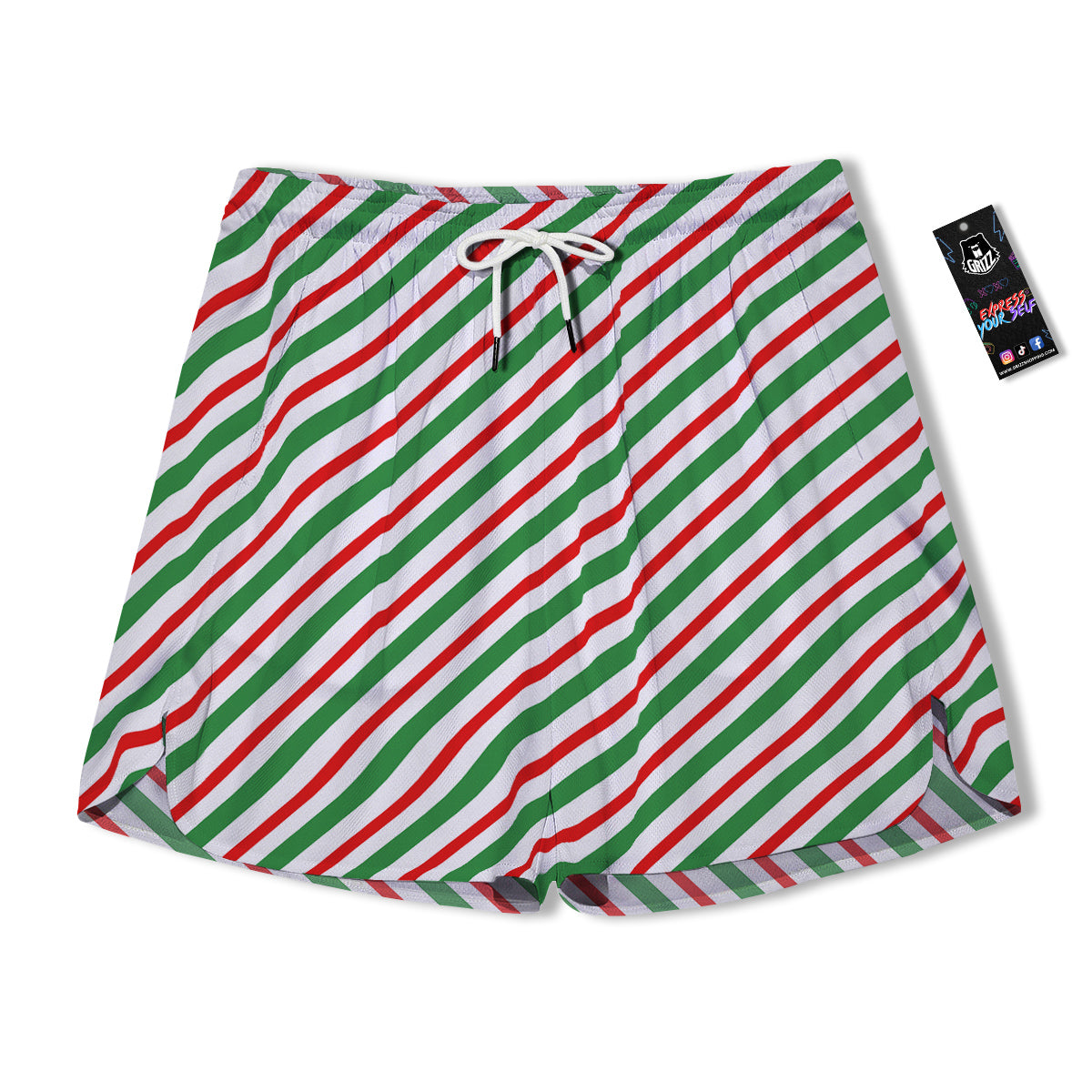 Candy Cane Stripes Christmas Print Men's Running Shorts-grizzshop